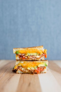 hookerboobs:  Bacon, Avocado, Cheddar & Feta Grilled Cheese