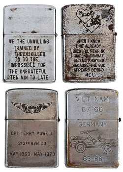 sixpenceee:  The above are soldiers engraved lighters from Vietnam. 