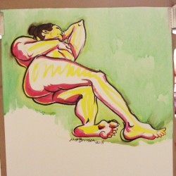 Figure drawing again. Ink and water soluble crayons on paper.