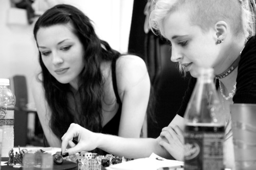 savingthrowvssexy:  Mandy Morbid and Stoya at a D&D session. Also a pic of Mandy’s dice.   one of many reasons I love these two.