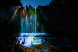 fromthelenzmedia:  Neon Falls. Light trails of glowsticks shown