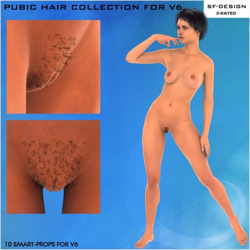 10 3D Pubic Hair Smart-Props for V6, with color options and included “THICKNESS” dial. http://www.renderotica.com/store/sku/48872_Pubic-Hair-Collection-for-V6