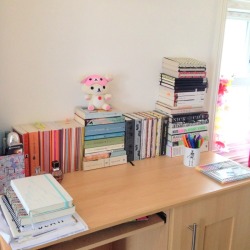 bookmad:studiesinaonesie:Current desk set up :) I love having