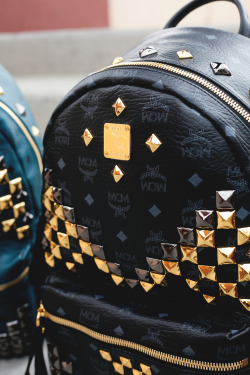 featurelv:  MCM Medium Stark Backpack in Black And Gold Available