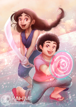 xkahime:  my first fanart of Steven and Connie *3* I love them