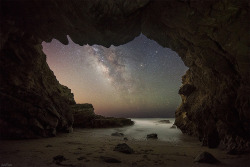 just–space:  Milky Way from inside a Malibu sea cave  