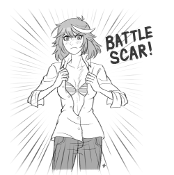 herokick:  Ryuko trolling Satsuki with her battle scar, just