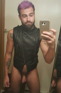 chitownslutchuck: Found this leather vest in my bf’s closet…