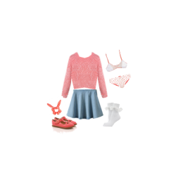 nymphetfashion:  Sweater, Skirt, Socks, Scrunchie, Bra, Breifs