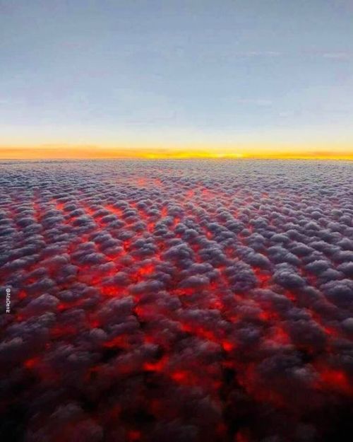 jaubaius:    Sunset from above the altocumulus clouds at 30,000