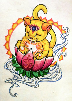 Enlightened Feline ~ Original Psychedelic Cat Illustration (Namaste