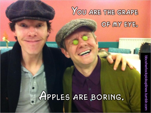 “You are the grape of my eye. Apples are boring.” Submitted by bandofbaskets.