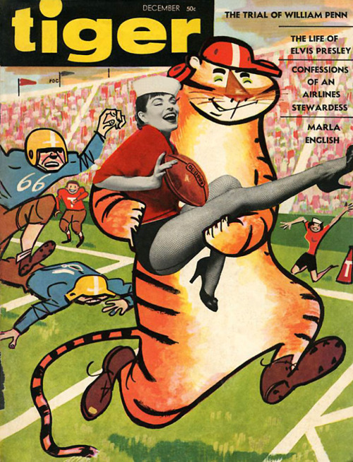 Sequin gets carried for a Touchdown on the cover of ‘TIGER’; a popular 50’s-era Men’s Magazine..   