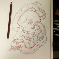 Skull with snake progress. The snake has sunglasses ‘cause