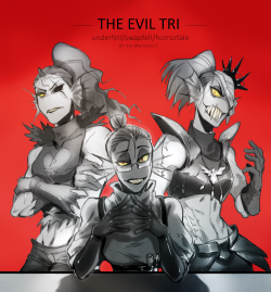 utgore:  my top3 evil AU Undynes :3 left: Underfell middle: Swapfell