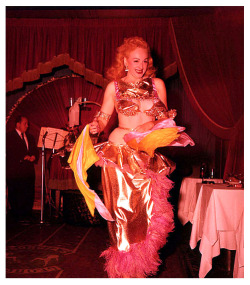    Lynne O’Neill     aka. &ldquo;The Original Garter Girl&rdquo;.. Photographed during a 50&rsquo;s-era performance at ‘Georgia’s Blue Room’; located on 129 West 48th Street, in New York City..   