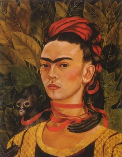 artist-frida:  Self Portrait with Monkey, Frida KahloMedium: