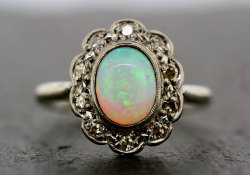 allaboutrings:  Antique Opal & Diamond Ring 18ct White Gold
