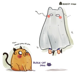 jellyfishcakes:  Hallow Time: Black Cat Jake + Ghost Finn If