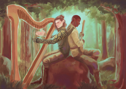 cutecumber-flower:  sambucky as elven bards playing in the forest