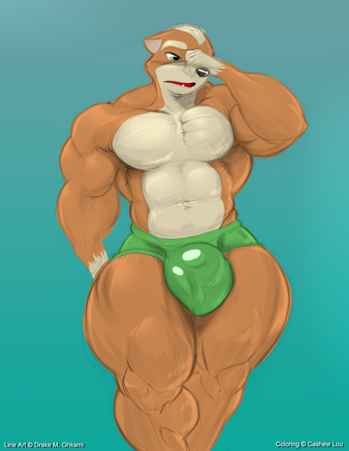 A while back, Drake M. Ohkami posted this sketch, and he told me it was inspired by all the big and beefy furs I was posting on my Tumblr account. Well, I am honored and happy to have inspired him, and he even gave me permission to color and post his