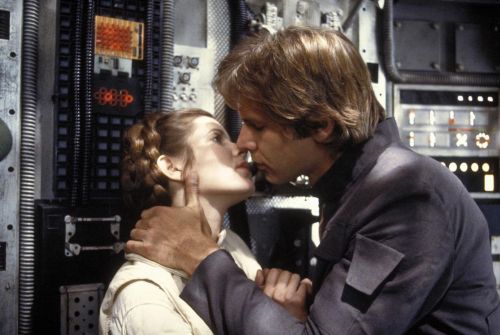 Carrie Fisher and Harrison Ford (Leia Organa & Han Solo kiss, The empire strikes back, 1980)