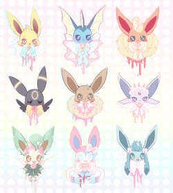 teacupbear:  some magical girl eevees for some buttons~