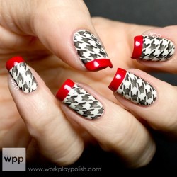 workplaypolish:  Today’s mani…red-tipped houndstooth french.