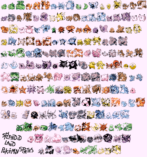 splendidland:finally done! i’ve sprited all 151 pokemon + 44