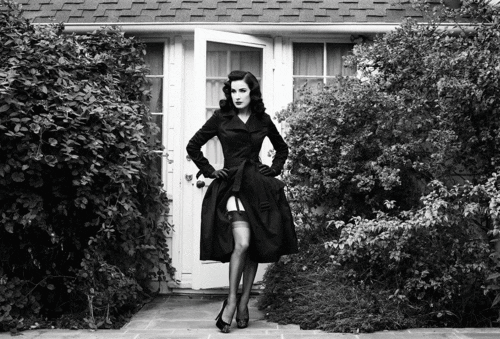 blondebrainpower: Dita von Teese In and Out of a Trench Coat