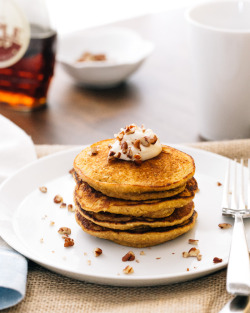 confectionerybliss:  Pumpkin Pancakes with Maple Mascarpone (Gluten-Free)