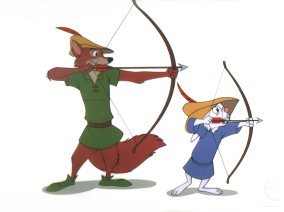 This is the “Target Practice” sericel released by Disney for collectors (a sericel isn’t an original production cel from the film itself, but a limited edition issued from the original animation art). Several of my fellow Robin Hood