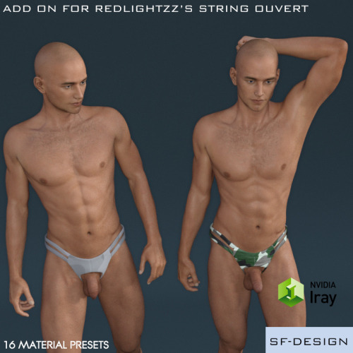 For all you lovers of SFD’s texture packs, we have a new one out now! 16 new materials for RedLightZZ’s Ouvert String for Genesis 3 Males. This one is ready for Daz Studio 4.9 and up! Don’t forget to nab RedLightZZ product first! This item is