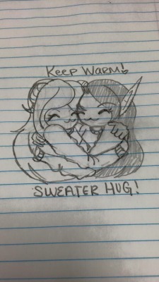 kittyklawzrandomdoodles:  Sweater hugs are the sweetest hugs.