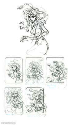 Gorgon Concepts Art process with thumbnails to help explore mood,