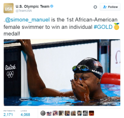 nevaehtyler:  Simone Manuel became the first Black woman to win