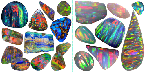 tenaflyviper:  18 Various Kinds of Opals   When most people think of an opal, they might think of a milky-colored stone containing a rainbow of stripes or flecks inside it.  What many people don’t know is that they are incredibly diverse in appearance,