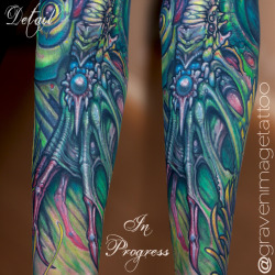 gravenimagetattoo:  Catherine’s biomech sleeve in progress!Artist: