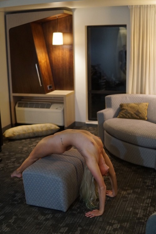 amethystlight45:Doing some partner yoga with an ottoman.  Nude Personal Trainer