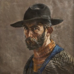 Sean Keating (Irish, 1889-1977), Self-portrait wearing a hat.