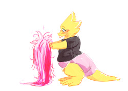 iscoppie:  Alphys has fun in her first cosplay-wig! I just really