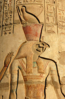 egypt-museum:  Relief of HorusDetail of a decorated column depicting