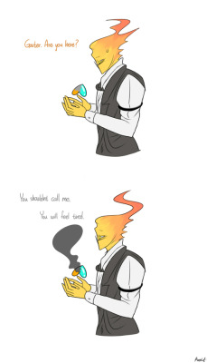 mooncatyao:  [Don’t cry] Grillby & little Sans This is