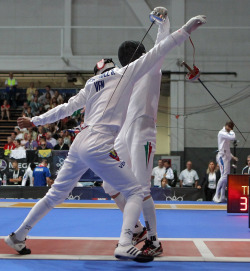 modernfencing:  [ID: two epee fencers in-fighting. The fencer