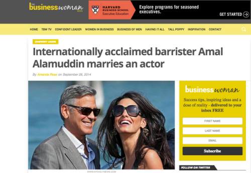 A brilliant alternate take on the headlines … article here: http://www.thebusinesswomanmedia.com/amal-alamuddin-marries-actor/