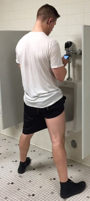 muskybro:  pulling it out through the leg of the gym shorts.