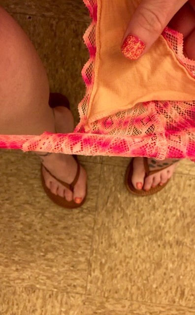 msjigglypuffs:  Excitedly amused at work today when I went to the bathroom and noticed a coincidental delight! My fingernails matched my panties! Added a little fun and spice to my hump day. How about I dip these pretty fingernails into my hot, wet pussy