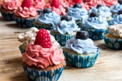 gastrogirl:  raspberry and blueberry cupcakes. 