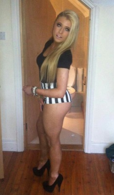 Blonde slag from Worthing in tight shorts and high heels enjoys