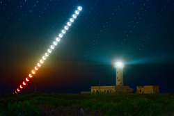 back-to-the-stars-again:  The Moon and the lighthouse at Plemmirio,